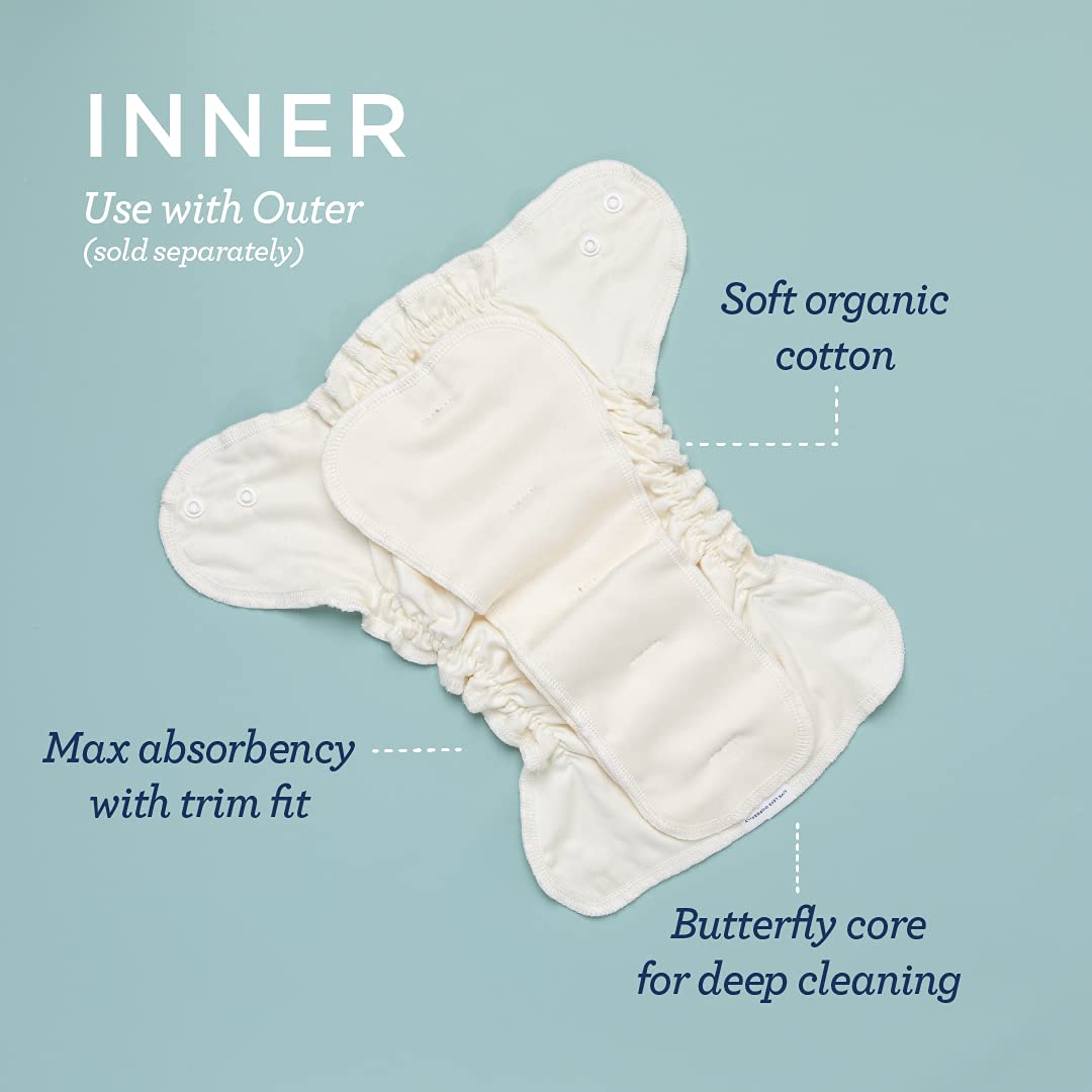 Esembly Cloth Diaper Inner, Trim-Fitting, Certified Organic Cotton, Reusable and Absorbent Leak-Proof Diapers with Snap Closure for Eco-Friendly Diapering, 3-Pack Size 2 (18-35lbs) - Image 3